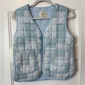 Stoosh Patchwork Quilted Vest Blue Floral Cottagecore Size Large